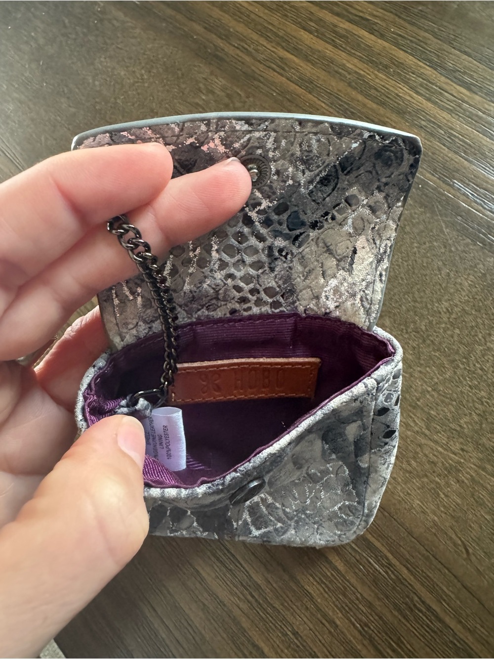 HOBO Silver Snake-Embossed Mini Key Pouch with Purple Lining - Picture 6 of 11